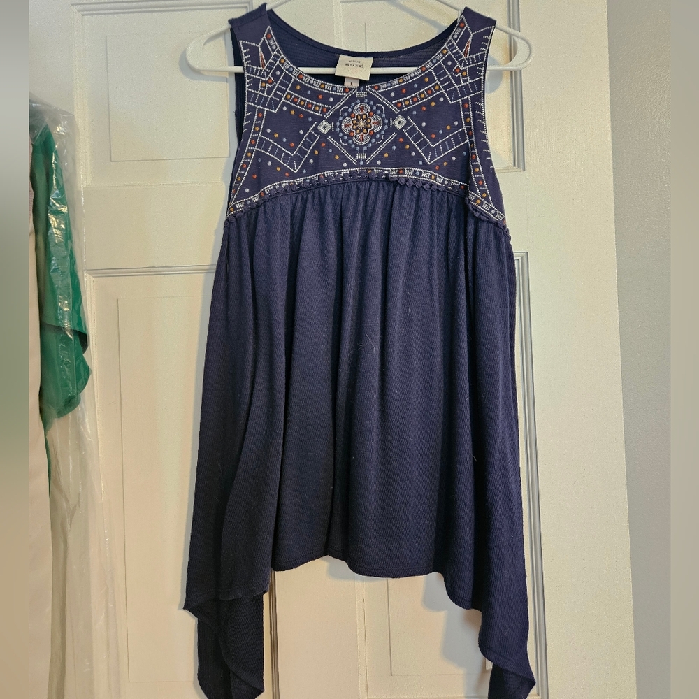 Knox Rose Navy Blue Embroidered Sleeveless Tank